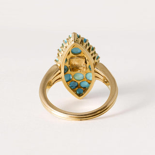 Vintage 18K Rose Gold Turquoise and Pearl Navette Ring