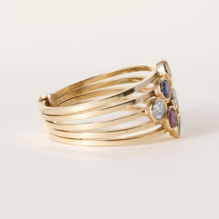 Vintage 14K Gold Emerald, Ruby and Diamond Bezel Set Ring Bands