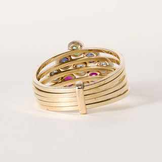 Vintage 14K Gold Emerald, Ruby and Diamond Bezel Set Ring Bands