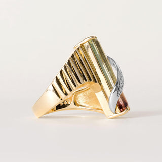 Vintage 18K/ Plat Gold Watermelon Tourmaline and Diamond Ring