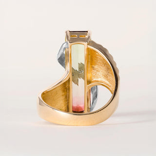 Vintage 18K/ Plat Gold Watermelon Tourmaline and Diamond Ring
