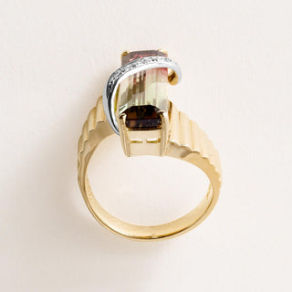 Vintage 18K/ Plat Gold Watermelon Tourmaline and Diamond Ring