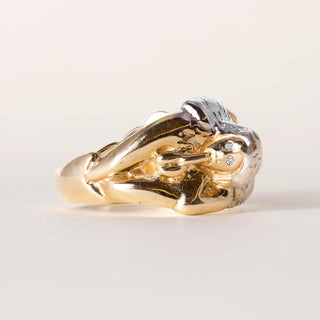 Vintage 14K Two Tone Gold Diamond Nudist Erotic Ring