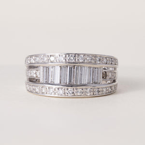 Platinum 1 Carat Baguette and Round Brilliant Diamond Three Row Band