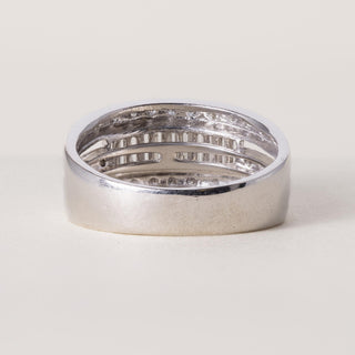 Platinum 1 Carat Baguette and Round Brilliant Diamond Three Row Band