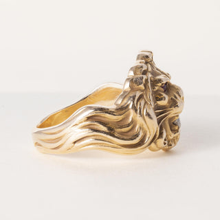 Vintage 14K Gold Roaring Lion Head Diamond Statement Ring