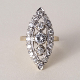 Vintage 14K Gold 1.50 Carats Diamond Navette Ring