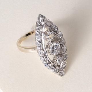 Vintage 14K Gold 1.50 Carats Diamond Navette Ring