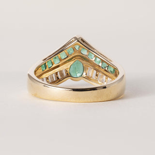 18K Gold Emerald Pear Shape and Diamond Channel Set Ring Band