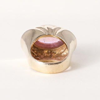 Vintage 14K Gold 12 Carat Pink Tourmaline Cabochon Ring