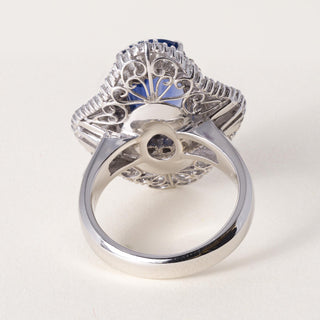 Vintage Plat 4.19 Carat Elongated Oval Sapphire and Diamond Ballerina Ring GIA