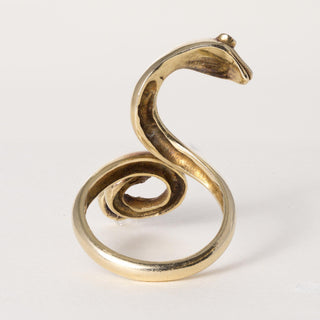 Vintage 18K Gold Coiled Serpent with Ruby Eyes Ring