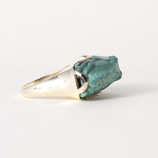 Vintage 14K Malachite and Diamond Kissing Frogs Artisan Ring
