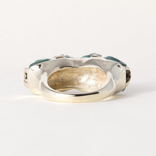 Vintage 14K Malachite and Diamond Kissing Frogs Artisan Ring