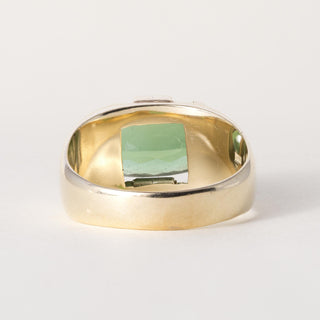 Vintage 18K Gold Green Tourmaline Elongated Cushion and Diamond Ring