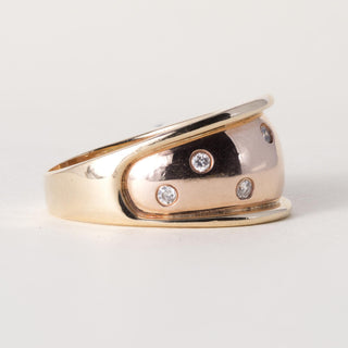 Vintage 14K Rose Gold Flush Diamond Wide Gold Ring Band