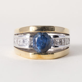Vintage 14K Gold 1.35 Carat Montana Sapphire and Princess Cut Diamond Ring