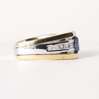 Vintage 14K Gold 1.35 Carat Montana Sapphire and Princess Cut Diamond Ring
