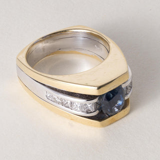 Vintage 14K Gold 1.35 Carat Montana Sapphire and Princess Cut Diamond Ring