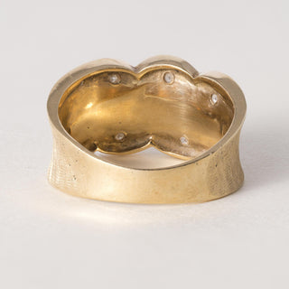 Vintage 18K Gold Wave Starburst Diamond Cigar Ring Band