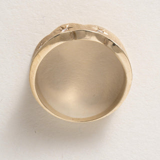 Vintage 18K Gold Wave Starburst Diamond Cigar Ring Band