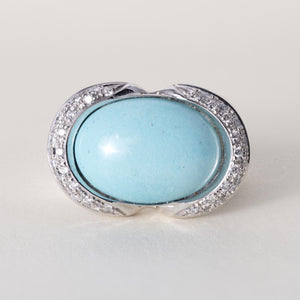 18K Italian Gold Rajola Turquoise & Diamond Cocktail Ring