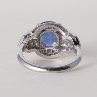 Antique 1920s GIA 3CT No-Heat Blue Sapphire Oval Art Deco Diamond Ring