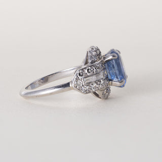 Antique 1920s GIA 3CT No-Heat Blue Sapphire Oval Art Deco Diamond Ring