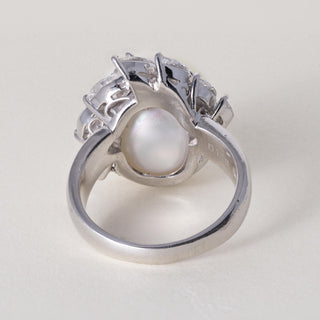 Vintage 1980s 15.5mm South Sea Pearl 1.16ct Marquise Diamond Ring Platinum