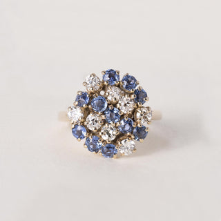 Vintage 14K Gold 1.70 Carats Montana Sapphire and Old European Cut Diamond Ring