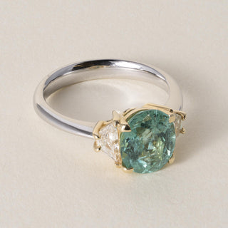 Platinum Paraiba 2.26 Carat Oval and Trapezoid Diamond Ring
