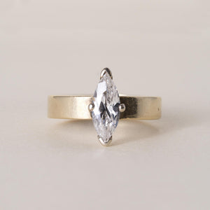 Vintage 14K Gold 1 Carat Elongated Marquise Diamond Solitaire Ring