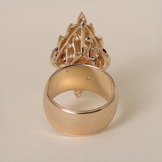 Vintage 14K Gold 1 Carat Ruby and Diamond Brutalist Navette Cocktail Ring