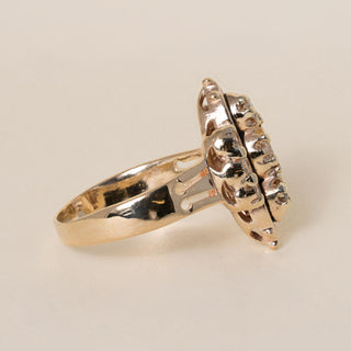Vintage 14K Gold Diamond and Black Enamel Navette Ring