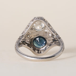 J.E Caldwell Sapphire & 1.10ct Old European Cut Diamond Art Deco Platinum Ring