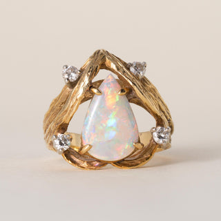 Brutalist 4 Carat Australian Opal Pear Shape and Diamond 18K Gold Ring