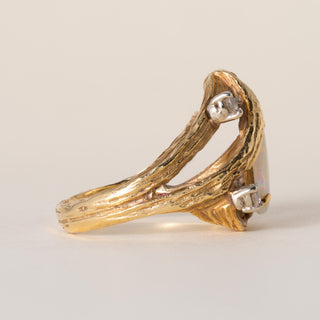 Brutalist 4 Carat Australian Opal Pear Shape and Diamond 18K Gold Ring