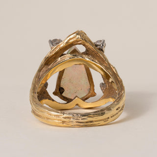 Brutalist 4 Carat Australian Opal Pear Shape and Diamond 18K Gold Ring