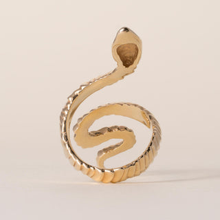 Vintage 14K Serpent Long Ring with Emerald Eyes