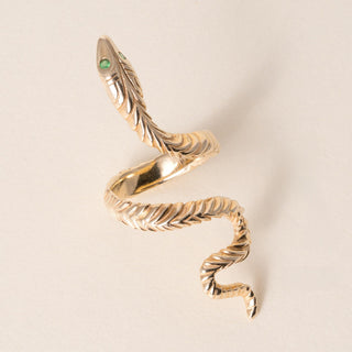 Vintage 14K Serpent Long Ring with Emerald Eyes