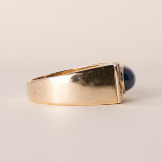 Estate 14K Gold 1 Carat Blue Sapphire Cabochon Bezel and Diamond Ring Band