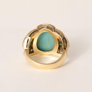 Vintage Italian 18K Gold 10 Carat Turquoise Oval and 2.32 Carats Diamond Ring