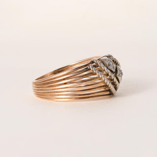 Vintage Italian 18K Gold Old Mine Cut Diamond Stars Ring Band
