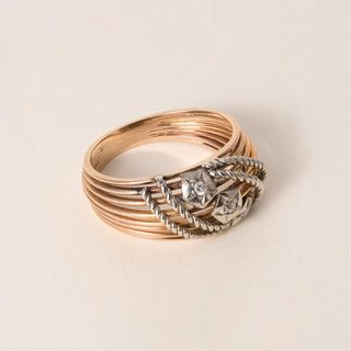 Vintage Italian 18K Gold Old Mine Cut Diamond Stars Ring Band