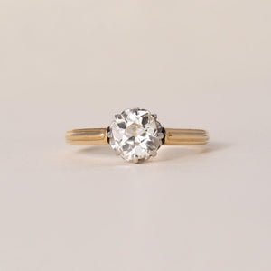 Antique 18K Gold and Platinum 1.10 Carat Old Mine Cushion Diamond Solitaire Ring