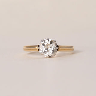 Antique 18K Gold and Platinum 1.10 Carat Old Mine Cushion Diamond Solitaire Ring