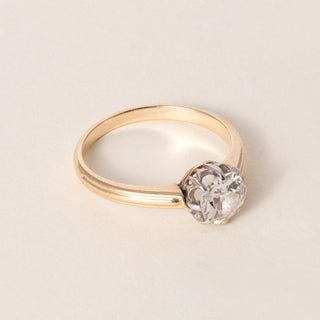 Antique 18K Gold and Platinum 1.10 Carat Old Mine Cushion Diamond Solitaire Ring
