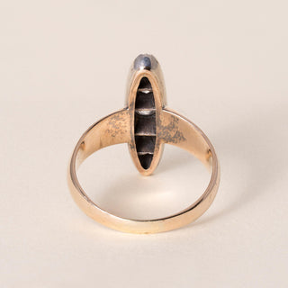 Antique Edwardian Old Mine Cut Diamond Navette Ring 14K Rose Gold Silver Top