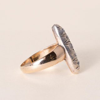 Antique Edwardian Old Mine Cut Diamond Navette Ring 14K Rose Gold Silver Top