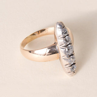 Antique Edwardian Old Mine Cut Diamond Navette Ring 14K Rose Gold Silver Top